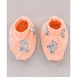 Babyhug 100% Cotton Cap Mittens & Booties Set Animal Print Peach - Diameter 11 cm