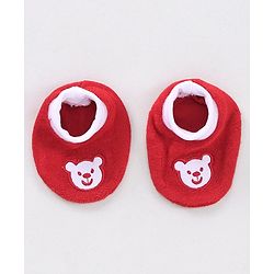 Babyhug 100% Cotton Booties Bear Embroidered - Red