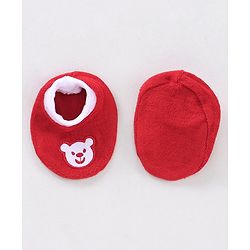 Babyhug 100% Cotton Booties Bear Embroidered - Red