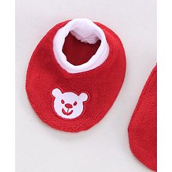 Babyhug 100% Cotton Booties Bear Embroidered - Red