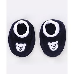 Babyhug 100% Cotton Booties Bear Embroidered - Navy