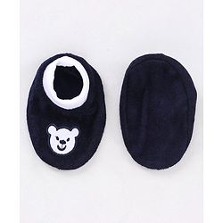 Babyhug 100% Cotton Booties Bear Embroidered - Navy