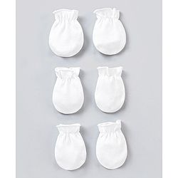 Babyhug 100% Cotton Solid Mittens Pack of 3 - White