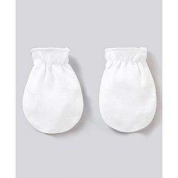 Babyhug 100% Cotton Solid Mittens Pack of 3 - White