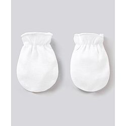 Babyhug 100% Cotton Solid Mittens Pack of 3 - White