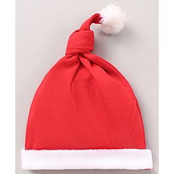 Babyhug 100% Cotton Christmas Cap Solid Red - Diameter 36 cm