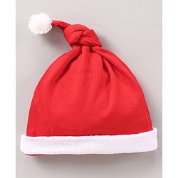 Babyhug 100% Cotton Christmas Cap Solid Red - Diameter 36 cm