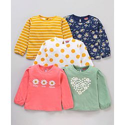 Babyhug Full Sleeves Cotton Tees With Graphic Pack of 5- Multicolor