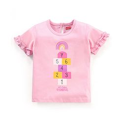 Babyhug Cotton Half Sleeves Top With Graphics and Frill Detailing - Pink