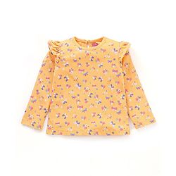 Babyhug 100% Cotton Full Sleeves Top with Frill Detailing Floral Print - Orange