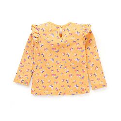 Babyhug 100% Cotton Full Sleeves Top with Frill Detailing Floral Print - Orange