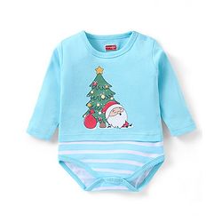 Babyhug 100% Cotton Full Sleeves Onesie Santa Print - Blue