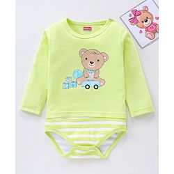 Babyhug 100% Cotton Full Sleeves Onesie Teddy Print- Green
