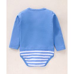 Babyhug 100% Cotton Full Sleeves Onesie Stripes & Dino Print- Blue