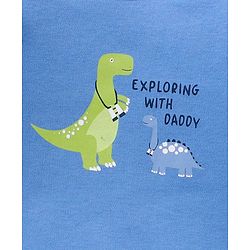 Babyhug 100% Cotton Full Sleeves Onesie Stripes & Dino Print- Blue