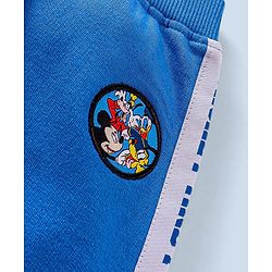 Babyhug Cotton Knit Full Length Lounge Pants Mickey Badge & Side Printed Tape - Blue