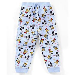 Babyhug Cotton Full Length Ribbed Waist Lounge Pant Micky Mouse Print - Blue