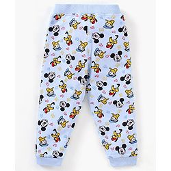 Babyhug Cotton Full Length Ribbed Waist Lounge Pant Micky Mouse Print - Blue