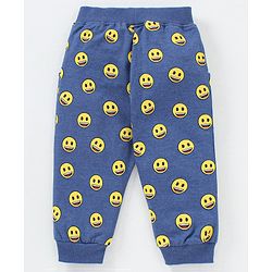 Babyhug Full Length Looper Lounge Pant Smiley Print - Blue