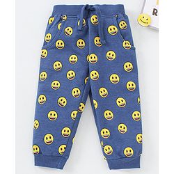 Babyhug Full Length Looper Lounge Pant Smiley Print - Blue