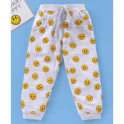 Babyhug Full Length Looper Lounge Pant Smiley Face Print - Grey