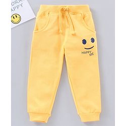 Babyhug Full Length Lounge Pant Text & Smiley Print - Yellow