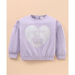 Babyhug Full Sleeves Top & Lounge Pant Glitter Text Print - Lilac