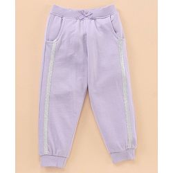 Babyhug Full Sleeves Top & Lounge Pant Glitter Text Print - Lilac