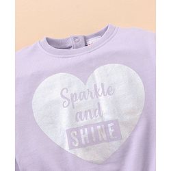 Babyhug Full Sleeves Top & Lounge Pant Glitter Text Print - Lilac
