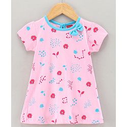 Babyhug 100% Cotton Short Sleeves Frock Floral Print - Pink