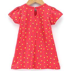 Babyhug 100% Cotton Knit Half Sleeves One Piece Printed Dress - Coral