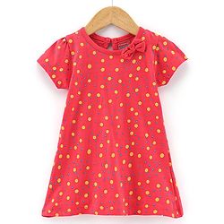 Babyhug 100% Cotton Knit Half Sleeves One Piece Printed Dress - Coral