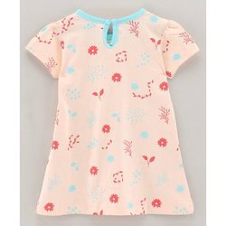 Babyhug 100% Cotton Knit Short Sleeves Frock Floral Print - Peach