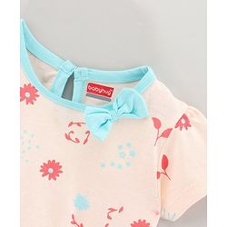 Babyhug 100% Cotton Knit Short Sleeves Frock Floral Print - Peach