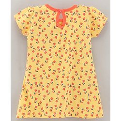 Babyhug 100% Cotton Knit Short Sleeves Frock Floral Print - Yellow