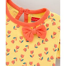 Babyhug 100% Cotton Knit Short Sleeves Frock Floral Print - Yellow