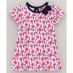Babyhug 100% Cotton Knit Short Sleeves Frock Floral Print - Pink