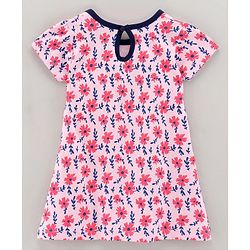 Babyhug 100% Cotton Knit Short Sleeves Frock Floral Print - Pink