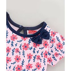 Babyhug 100% Cotton Knit Short Sleeves Frock Floral Print - Pink