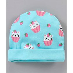Babyhug 100% Cotton Caps Printed Blue - Diameter 14.5 cm