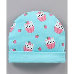 Babyhug 100% Cotton Caps Printed Blue - Diameter 14.5 cm