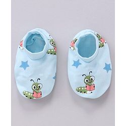 Babyhug 100% Cotton Mittens and Booties Caterpillar Print - Blue