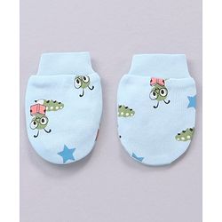 Babyhug 100% Cotton Mittens and Booties Caterpillar Print - Blue
