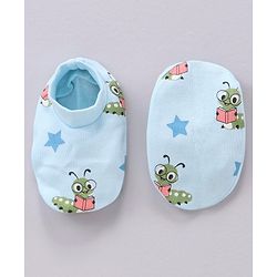 Babyhug 100% Cotton Mittens and Booties Caterpillar Print - Blue