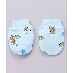 Babyhug 100% Cotton Mittens and Booties Caterpillar Print - Blue
