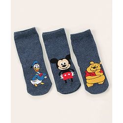 Cute Walk by Babyhug Ankle Length Antibacterial Socks Donald Duck Mickey Mouse Pooh Design Pack Of 3 - Multicolor