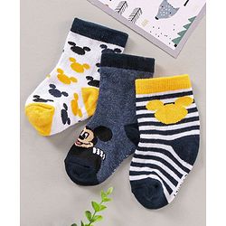 Cute Walk by Babyhug Ankle Length Antibacterial Socks Mickey Mouse & Stripes Design Pack Of 3 - Multicolor