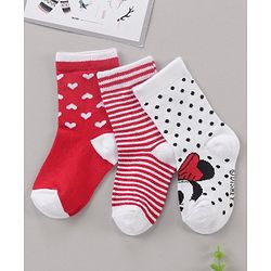 Cute Walk by Babyhug Ankle Length Antibacterial Socks Minnie Mouse & Stripes Design Pack Of 3 - Multicolor