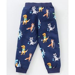 Babyhug Cotton Lounge Pant With Ribbed Waist Animal Print - Navy