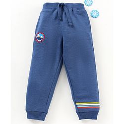 Babyhug Cotton Full Length Ribbed Waist Lounge Pant Placement Print - Blue